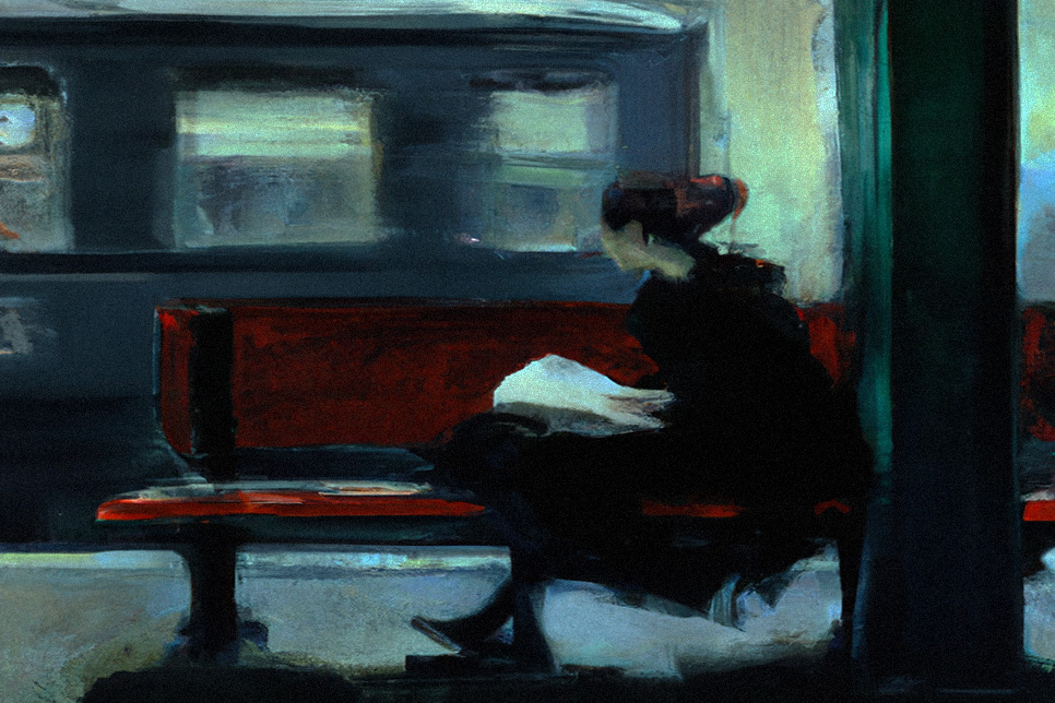 artwork for Sarah Cipullo's short story While She Reads